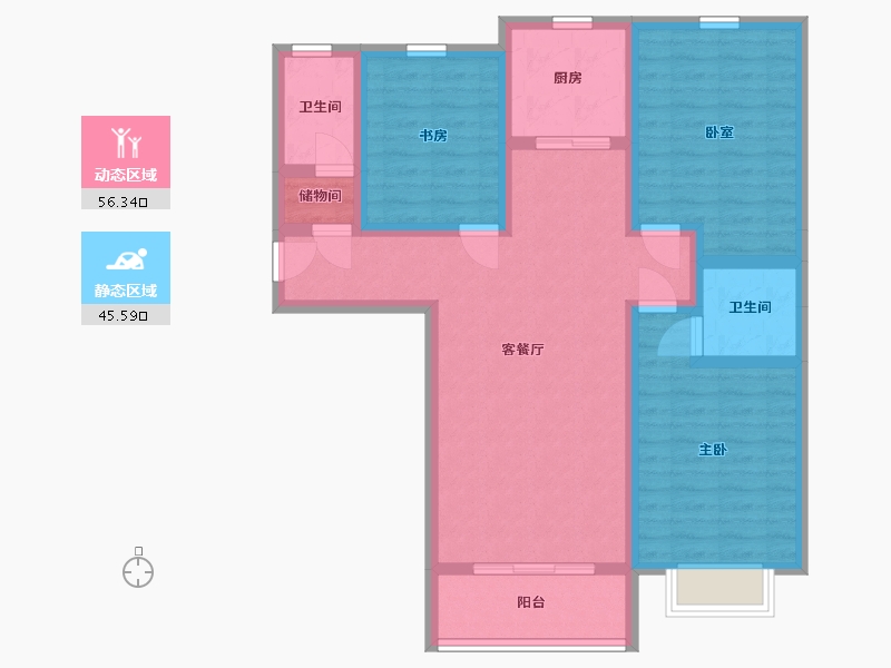 陕西省-咸阳市-滨河星城-89.94-户型库-动静分区