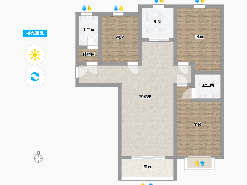 陕西省-咸阳市-滨河星城-89.94-户型库-采光通风