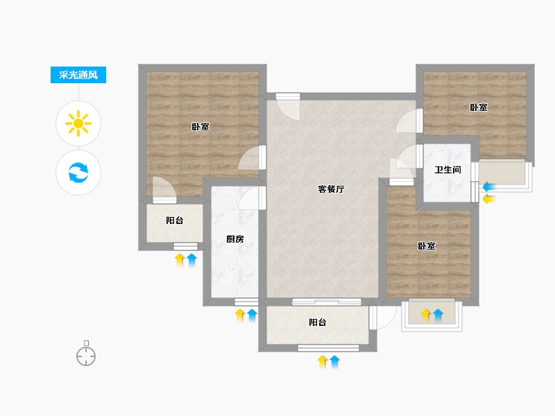 陕西省-西安市-清渭公馆-74.56-户型库-采光通风