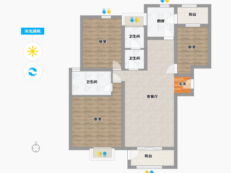 陕西省-西安市-清渭公馆-94.91-户型库-采光通风