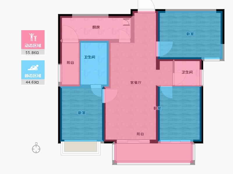 陕西省-渭南市-文瑞卓锦花园城-89.19-户型库-动静分区