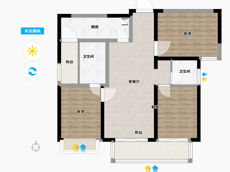 陕西省-渭南市-文瑞卓锦花园城-89.19-户型库-采光通风