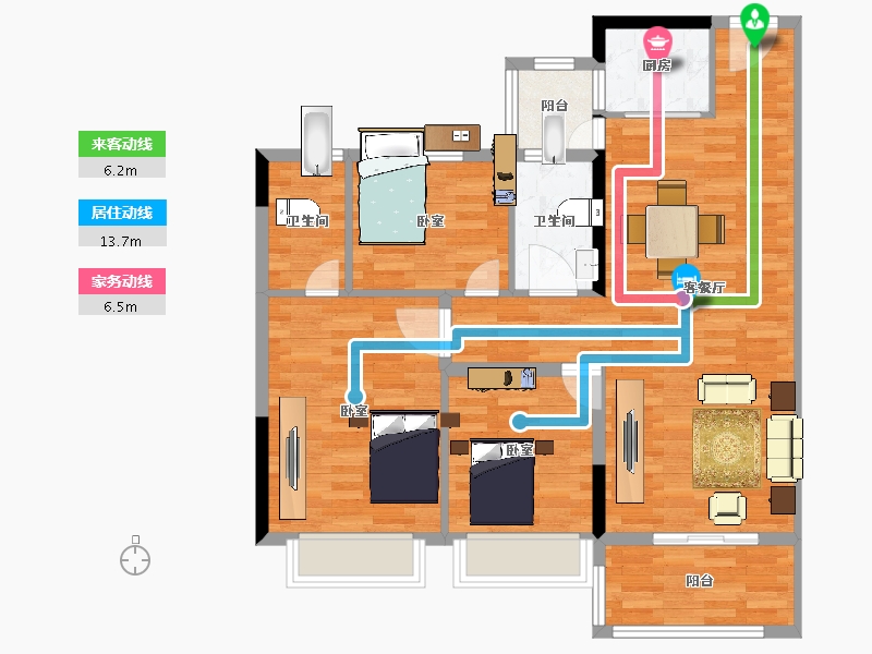 陕西省-宝鸡市-宝鸡碧桂园凤凰城-90.61-户型库-动静线