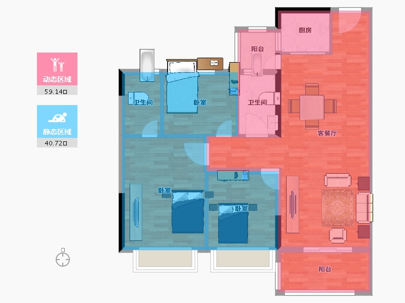 陕西省-宝鸡市-宝鸡碧桂园凤凰城-90.61-户型库-动静分区