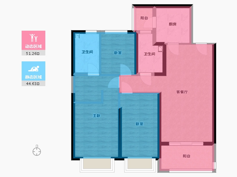 陕西省-咸阳市-咸阳恒大帝景-84.76-户型库-动静分区