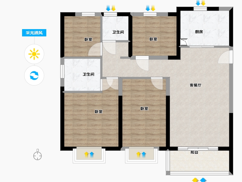 江苏省-南京市-银城旭辉云臺天境-95.78-户型库-采光通风