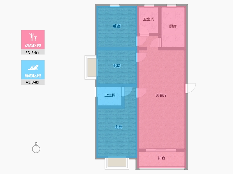 陕西省-咸阳市-滨河星城-84.32-户型库-动静分区