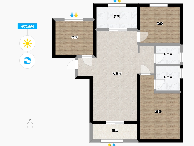 陕西省-西安市-明威橡树6号-82.51-户型库-采光通风