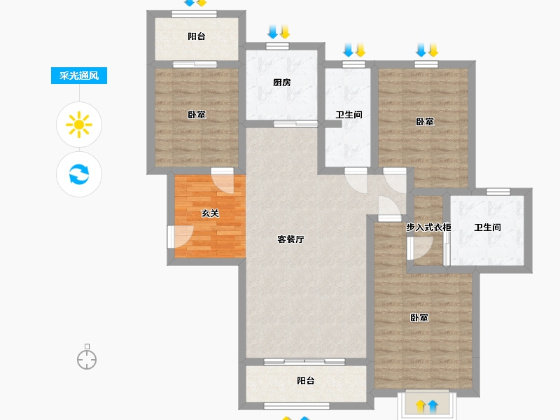 陕西省-西安市-清渭公馆-106.70-户型库-采光通风