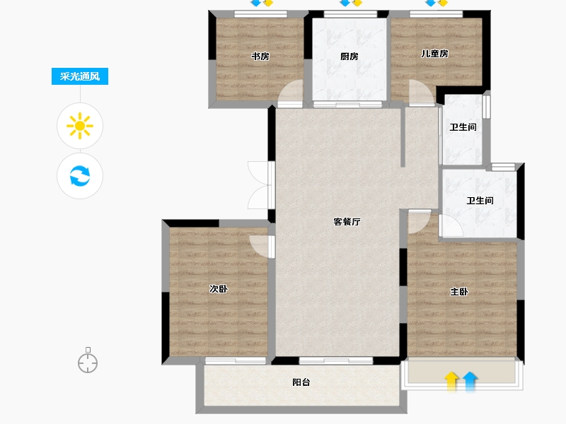 江苏省-徐州市-美的金科·云筑-106.00-户型库-采光通风