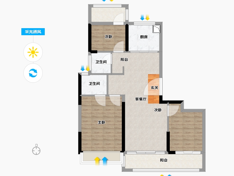 江苏省-南京市-誉峰苑-88.07-户型库-采光通风