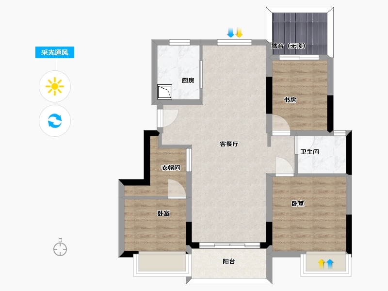 江苏省-苏州市-兴学花苑-76.40-户型库-采光通风