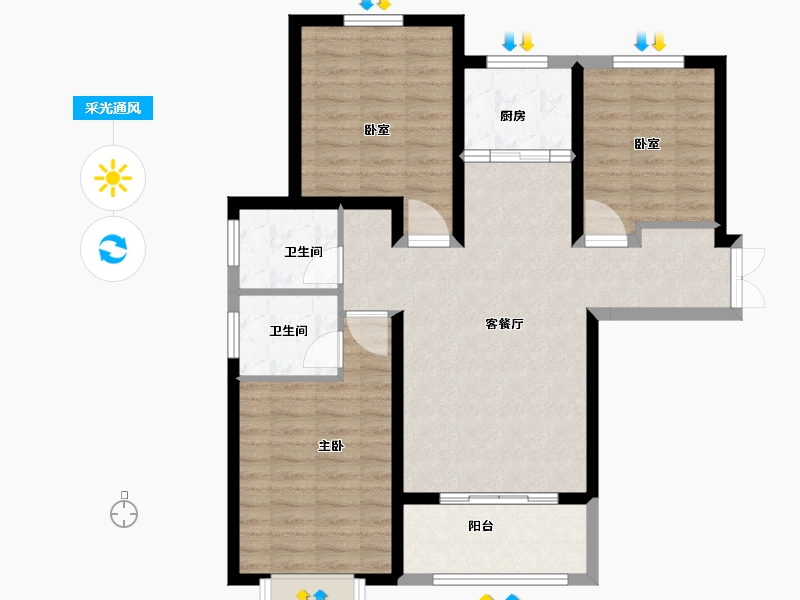 陕西省-西安市-德美·万有引俪-88.02-户型库-采光通风