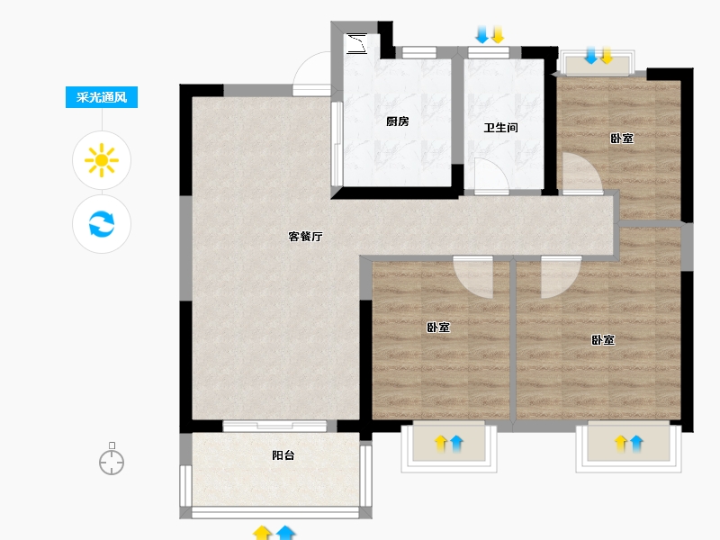 江苏省-徐州市-四季连城·锦宸-73.54-户型库-采光通风