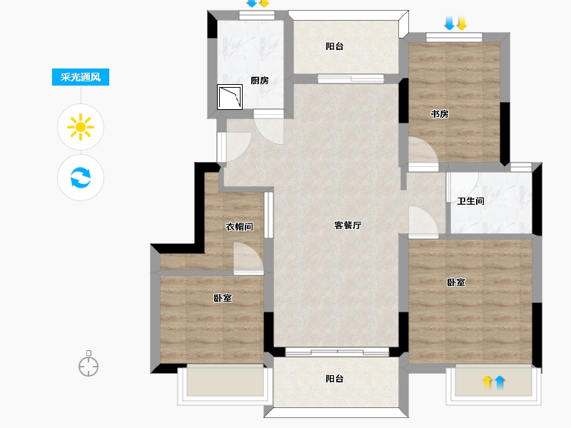 江苏省-苏州市-兴学花苑-71.74-户型库-采光通风