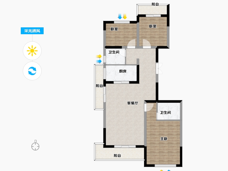 陕西省-西安市-群贤道九号九峯-109.07-户型库-采光通风