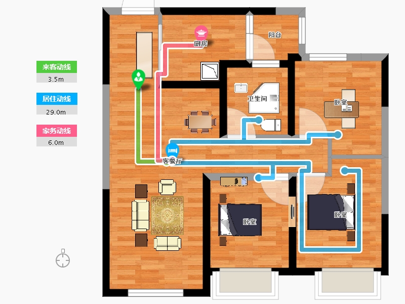 陕西省-西安市-蓝光公园华府世家-76.01-户型库-动静线