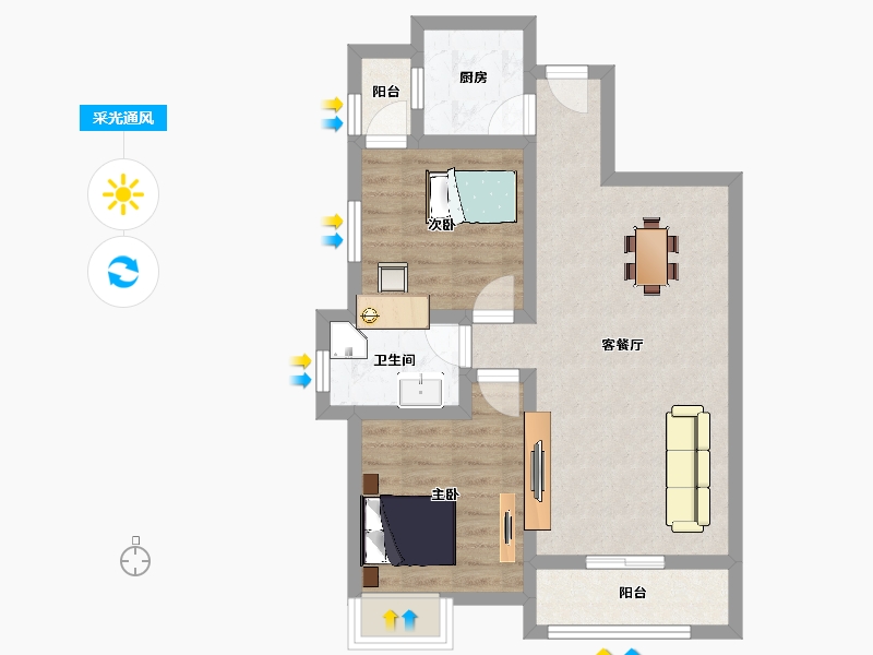 陕西省-宝鸡市-金域阳光-64.73-户型库-采光通风