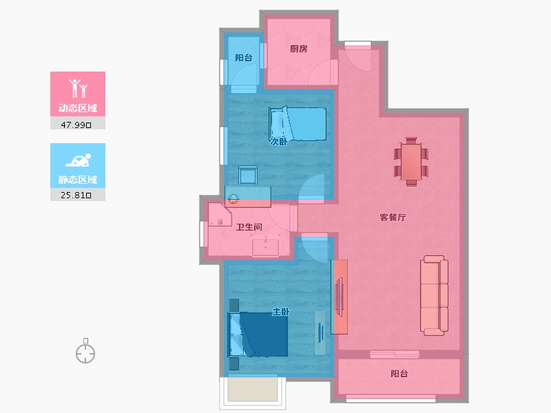 陕西省-宝鸡市-金域阳光-64.73-户型库-动静分区