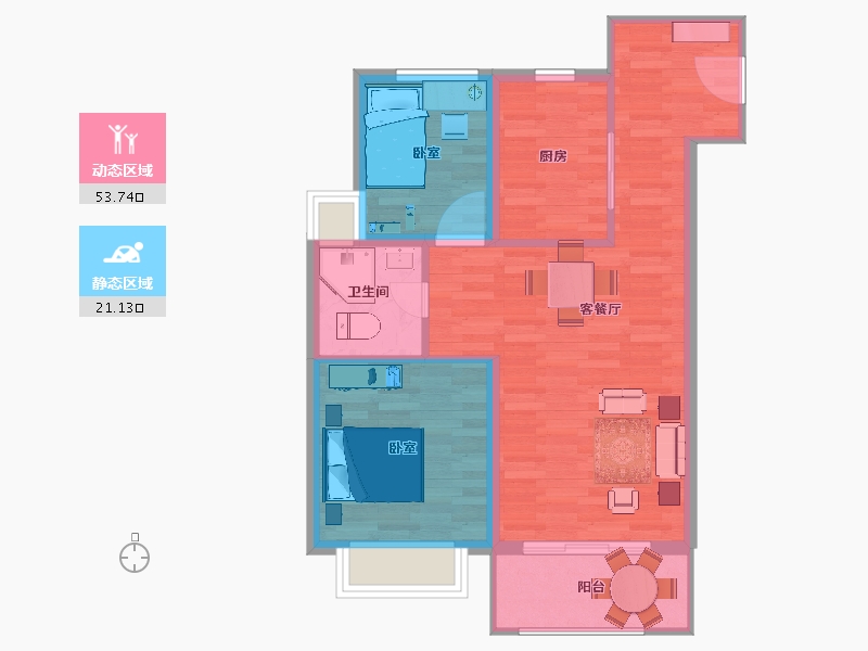 江苏省-南京市-碧桂园中天东方骏庭-67.72-户型库-动静分区