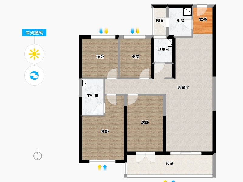 云南省-昆明市-东原璞阅-111.16-户型库-采光通风