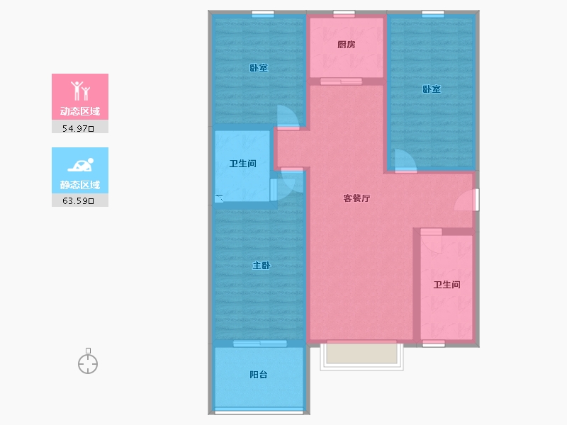 陕西省-咸阳市-滨河星城-105.47-户型库-动静分区