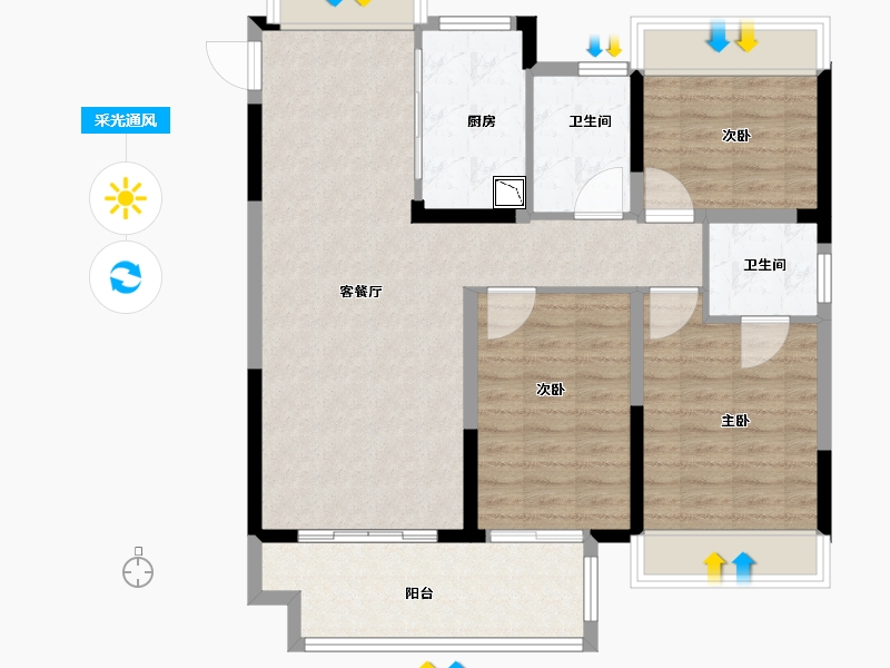 江苏省-徐州市-珍宝岛雍景和府-96.00-户型库-采光通风