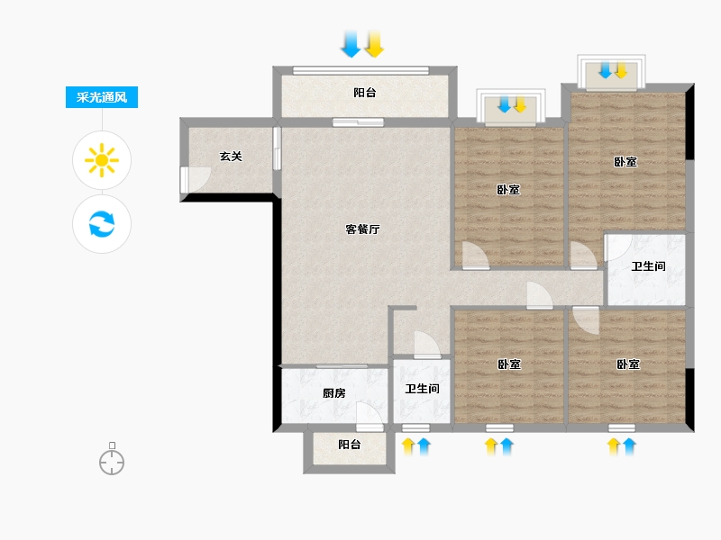 广西壮族自治区-玉林市-御林华府-115.30-户型库-采光通风