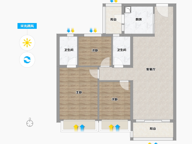 江苏省-南京市-碧桂园凤凰城-86.00-户型库-采光通风