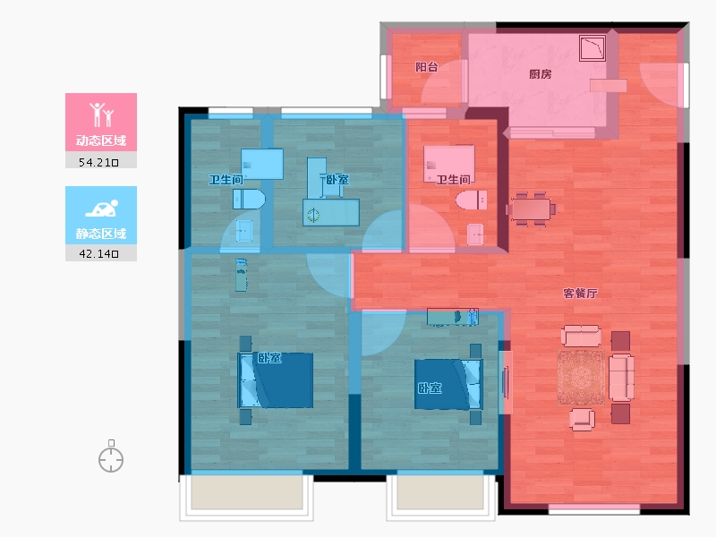 陕西省-西安市-蓝光公园华府世家-86.01-户型库-动静分区