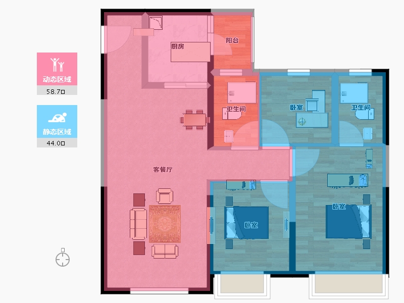 陕西省-西安市-蓝光公园华府世家-92.00-户型库-动静分区