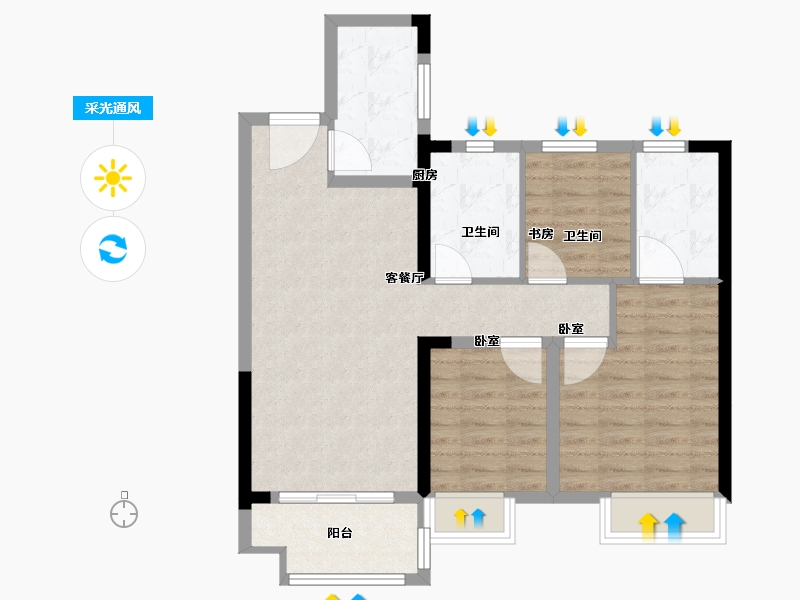 江苏省-徐州市-华地·紫御府-76.00-户型库-采光通风