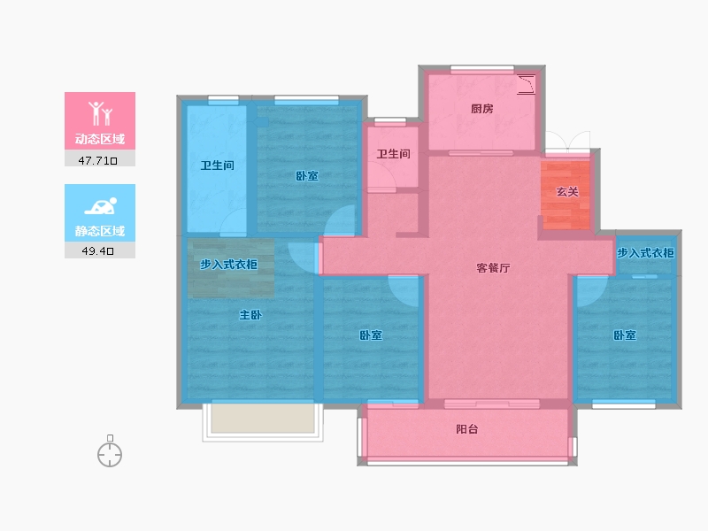 江苏省-徐州市-旭辉美的天阙-85.47-户型库-动静分区