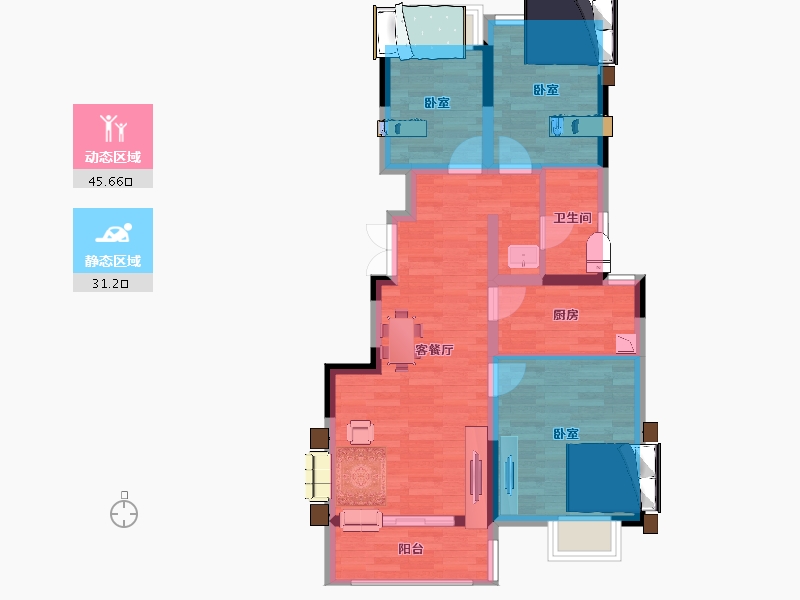 江苏省-南京市-弘阳爱上城-67.99-户型库-动静分区