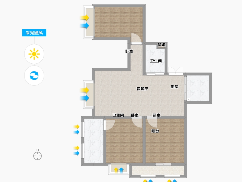 江苏省-苏州市-宝韵铂宫-107.26-户型库-采光通风