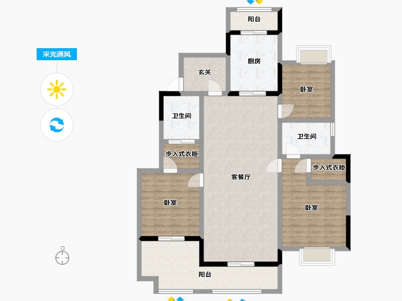 江苏省-苏州市-金科廊桥水岸-123.81-户型库-采光通风