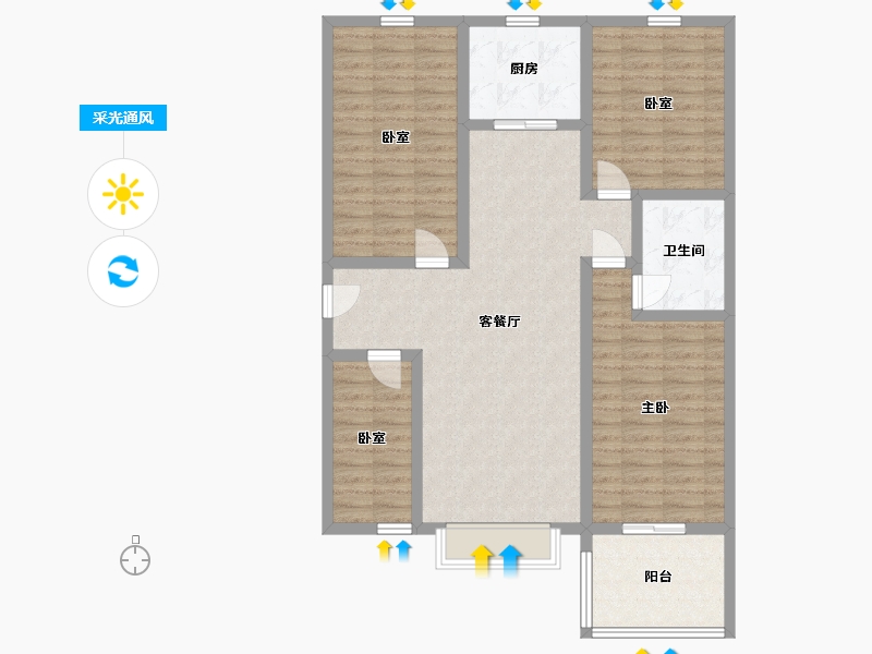 陕西省-咸阳市-滨河星城-107.52-户型库-采光通风