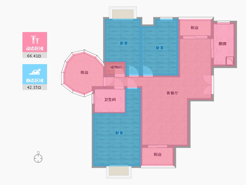 陕西省-西安市-鹿苑5号公馆-95.92-户型库-动静分区