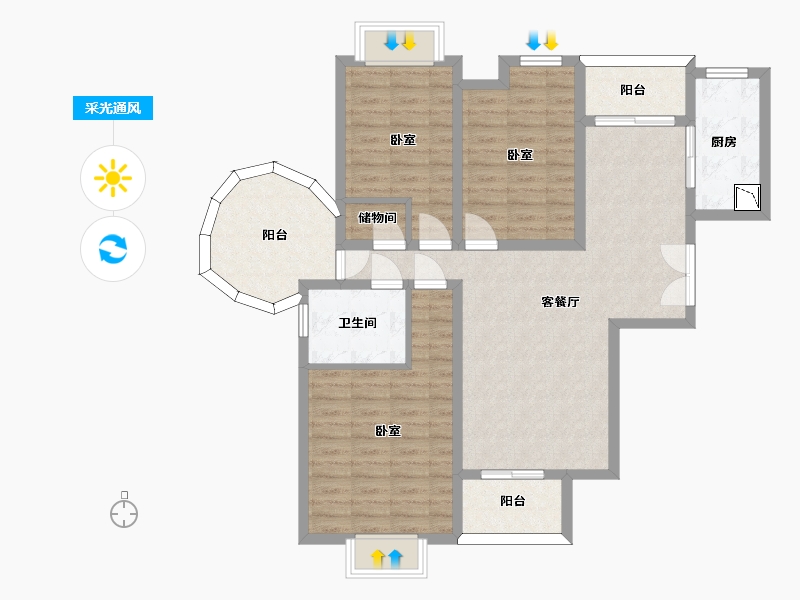 陕西省-西安市-鹿苑5号公馆-95.92-户型库-采光通风