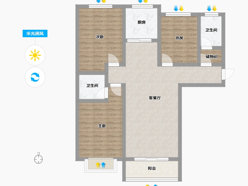 陕西省-咸阳市-滨河星城-89.90-户型库-采光通风