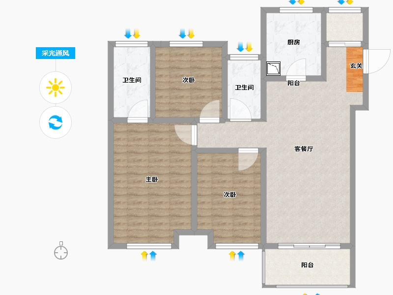 陕西省-西安市-天地源兰樾坊-103.58-户型库-采光通风