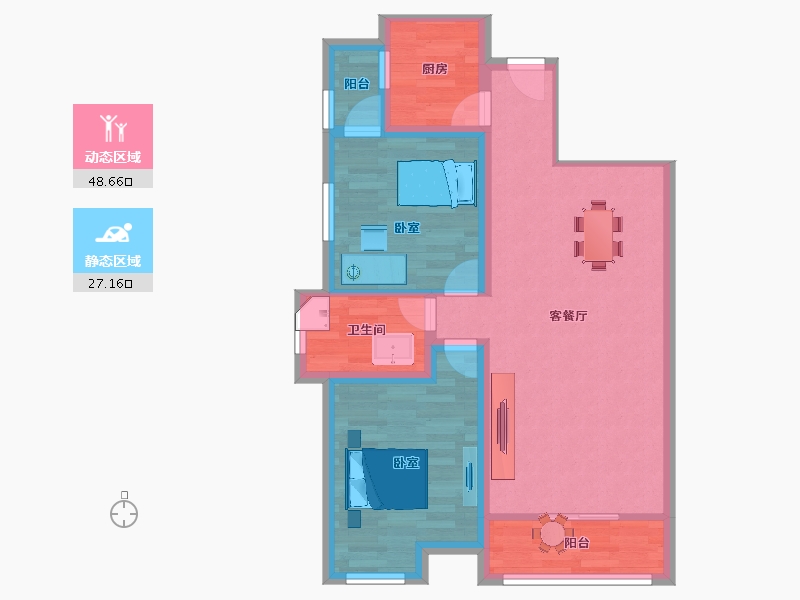 陕西省-宝鸡市-金域阳光-67.41-户型库-动静分区