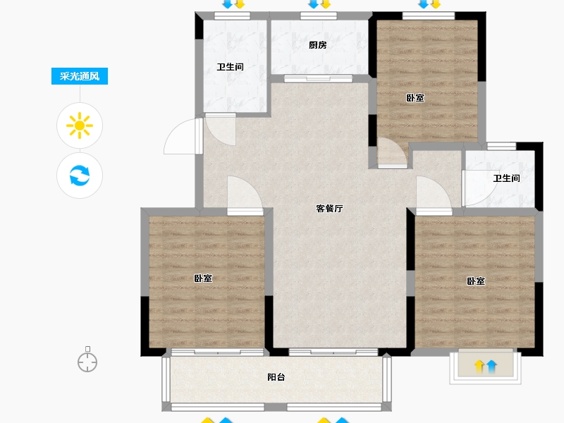 安徽省-宿州市-清华玺园-103.00-户型库-采光通风