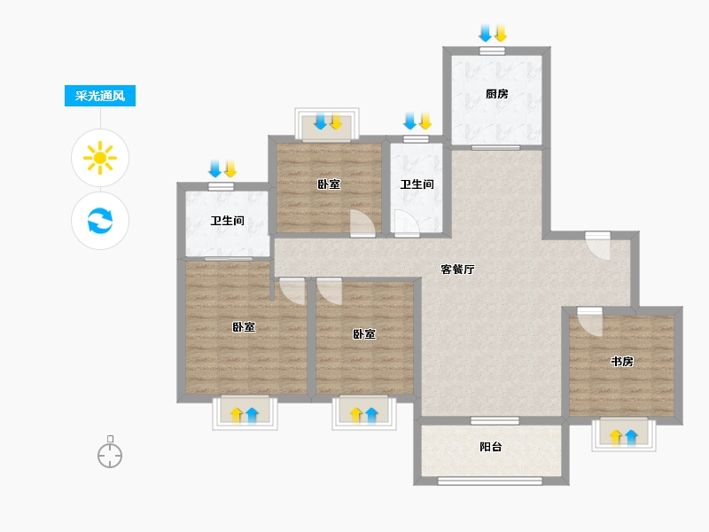 江苏省-苏州市-天房心著华庭-112.00-户型库-采光通风