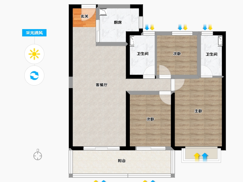 云南省-昆明市-恒泰滇池名门-87.46-户型库-采光通风