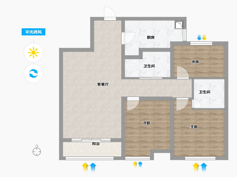 陕西省-榆林市-易信·春风棠樾-91.62-户型库-采光通风