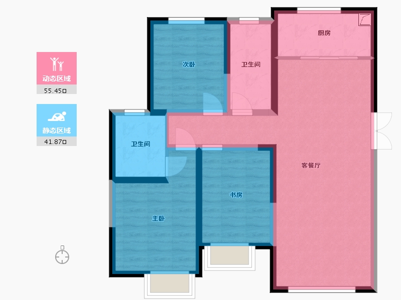 甘肃省-兰州市-银河国际居住区三期-86.51-户型库-动静分区