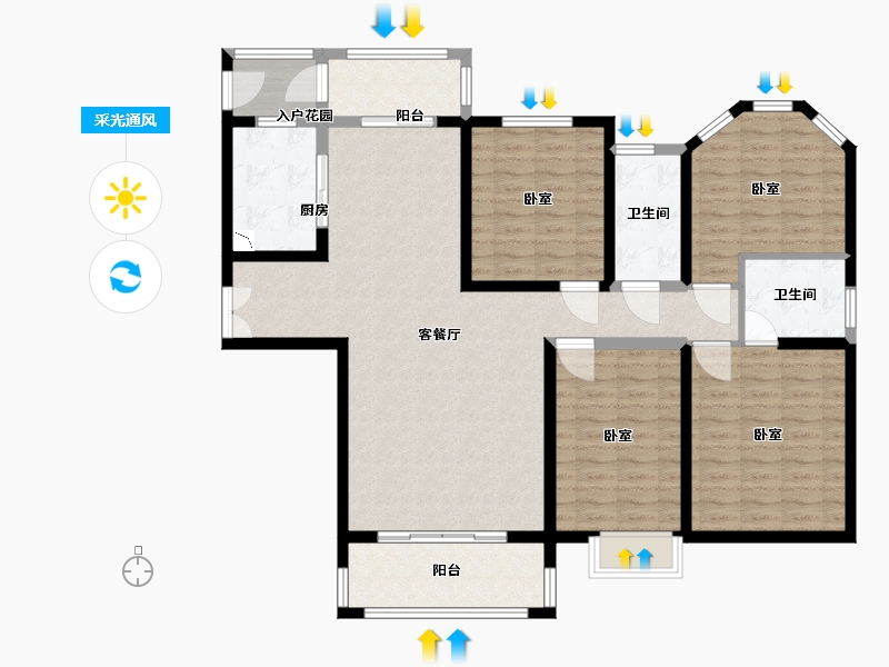 陕西省-渭南市-国贸·公园盛世-131.19-户型库-采光通风