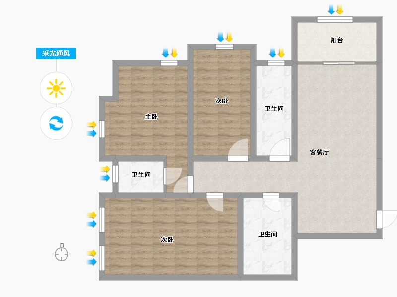 陕西省-西安市-魅力长安-105.19-户型库-采光通风