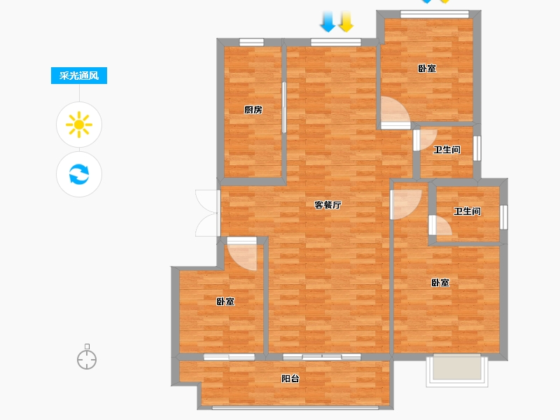 安徽省-宿州市-钟鑫·状元府-96.58-户型库-采光通风